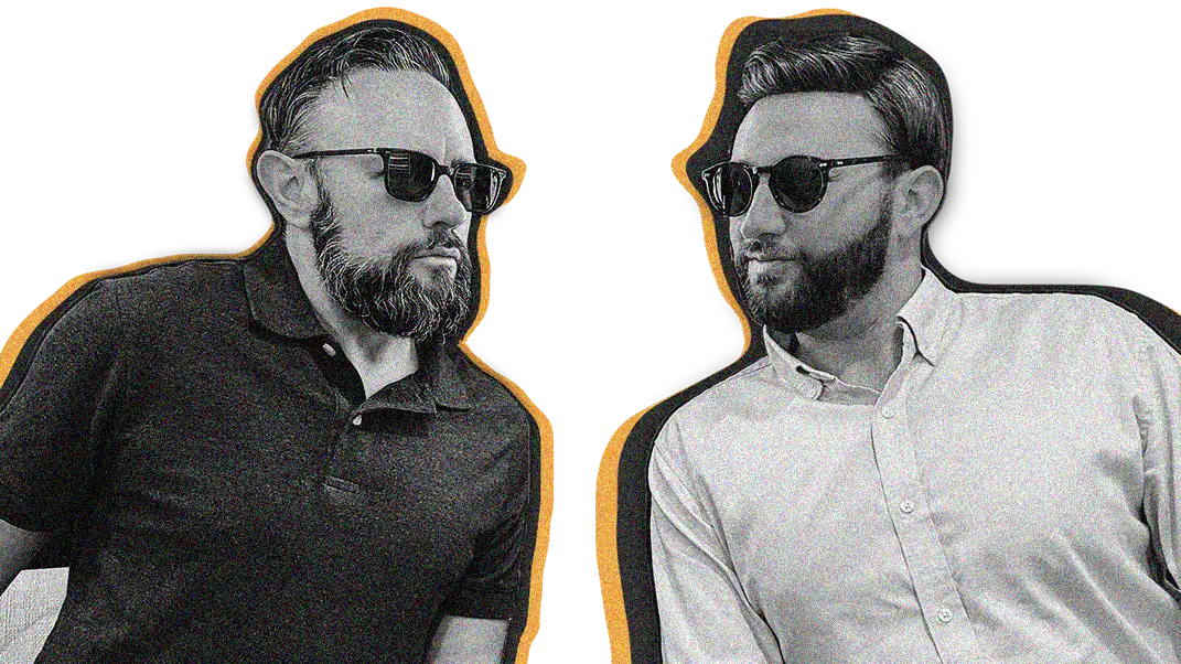 Nate Steffen and Josh Gaylis in stylized graphic for Behind The Beards mobile hero section.